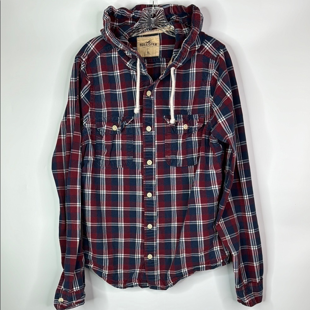 Hollister Plaid Hooded Button Up Shirt Size XL